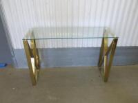 Glass Console Table with Gold Coloured Metal Frame, Size H80 x W120 x D40cm.