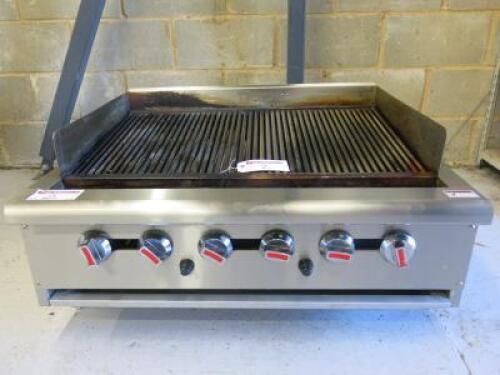 Rotoquip 6 Burner Gas Char Grill, Model RCB-36, S/N 210749036, 90cm wide, Year 2021.