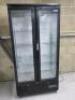 Polar GJ449 Upright Glass 2 Door Display Fridge. Size H188 x W92 x D50cm. NOTE: requires door handle repair.