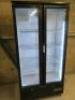 Polar GJ449 Upright Glass 2 Door Display Fridge. Size H188 x W92 x D50cm. NOTE: requires door handle repair. - 2