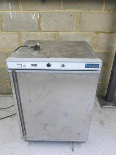 Polar Stainless Steel Single Door Fridge. Model CD080. Size H86 x W60 x D58cm. Requires New Plug, Untested.