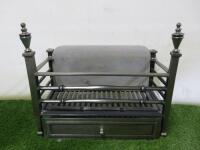 Cast Iron Fire Grate with Finials. Size H47 x W54 x D28cm.