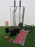 Black Metal Companion Set (Missing 1 Tool), Heat Fan, Matchstick Pot, 2 x Thermometers, Pair of Fireline Gloves & Black Kindling Pot.