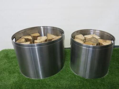 2 x Stainless Steel Log Bins. Size H32 x Dia 43 & 35cm.