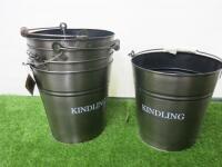 5 x Hill Pewter Kindling Buckets with Wood Handle.