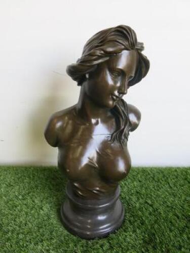 Bronze Style Bust of Naked Lady on Marble Base, Inscribed J.Gerome. Size H41cm. RRP &pound;125.