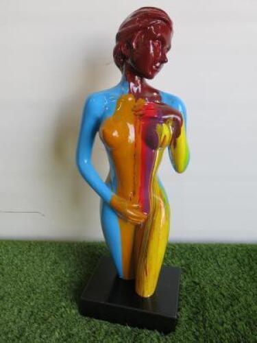 Nude Lady Statue in Multi Colour Paint Splat Design on Marble Plinth. Size H61cm. RRP &pound;90. m