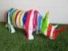 Resin Rhinoceros Statue in Multi Colour Paint Splat Design. Size W55cm. RRP &pound;160.