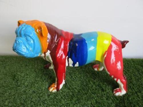 Resin Bulldog Statue in Multi Colour Paint Splat Design. Size W40cm. RRP &pound;95.