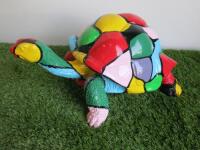 Resin Tortoise Statue in Multi Colour Paint Splat Design. Size W40cm. RRP £125.