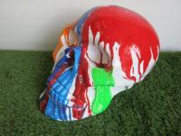Resin Skull Statue in Multi Colour Paint Splat Design. Size H26cm. RRP £120.