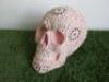 Skull Statue in Pink with Diamante Stone Design. Size H21cm. RRP &pound;85.