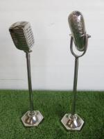 Pair of Old Fashioned Microphone Ornaments in Chrome Metal. RRP £190.