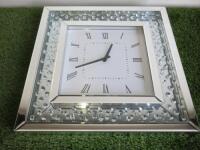 Glass & Bevelled Mirror Framed Clock with Large Diamante Surround. Size 50 x 50cm.