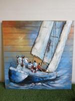 Wood with 3D Metal Design Spray Painted Picture of Sailing Boat. Size
