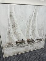 Oil on Canvas Artwork of Boat Scene in Wood Frame, Artist B.Patterson. Size 74 x 72cm. RRP £110.