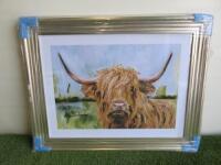 Framed & Glazed Liquid Art of Highland Cow. Size 75 x 95cm. RRP £145.