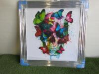 Framed & Glazed Liquid Art of Butterfly Skull by Patrice Murciano. Size 85 x 85cm. RRP £150.