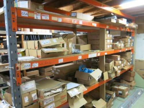 3 x Racks in Downstairs Stockroom with Large Quantity of Assorted Kitchen/Bedroom Furniture Fixtures to Include: Mostly Blum & Haffle, Draw Sides, Runners, Hinges, Handles & Other Fittings (As Viewed).