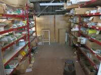 Stock Room Containing Carpentry Fittings, Plumbing Fittings, Sinks, Electrical Fittings, Kitchen & Wardrobe Fittings to Include: Sinks, Taps, Knobs, Handles, Rail Supports, Hinges, Bolts, Screws, Dowels, Biscuits, Drywall Boxes, Switches, Sockets, Fluores