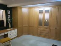 Set of Savannah Bedroom Furniture in Painted Ivory & Light Oak Consisting of Wardrobes, Dressing Table, Base Units, Plinths, Handles & Stall to Include: 1 x Run of 3.5M Wardrobes to Incorporate 2 x 2 Door Wardrobes 0.80M, 1 x 2 Door & 4 Drawer Unit with M