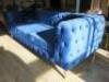 Blue Crushed Velour 3 Seater, 2 Cushion Chesterfield Style Sofa. Size 76 x 227 x 95cm. - 4