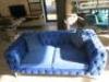 Blue Crushed Velour 3 Seater, 2 Cushion Chesterfield Style Sofa. Size 76 x 185 x 95cm.