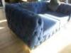 Blue Crushed Velour 3 Seater, 2 Cushion Chesterfield Style Sofa. Size 76 x 185 x 95cm. - 4