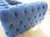 Blue Crushed Velour 3 Seater, 2 Cushion Chesterfield Style Sofa. Size 76 x 185 x 95cm. - 6