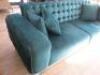 Blue Grass Coloured Velour 3 Seat, 2 Cushion Sofa on White Base and Spindle Legs & 4 Cushions. Size 80 x 233 x 100cm. - 5