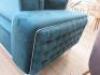 Blue Grass Coloured Velour 3 Seat, 2 Cushion Sofa on White Base and Spindle Legs & 4 Cushions. Size 80 x 233 x 100cm. - 7