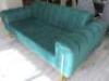 Green Crushed Velour 3 Seater, 2 Cushion Sofa with Fold up Back and Brass Feet. Size 80 x 185 x 95cm. - 2