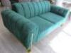 Green Crushed Velour 3 Seater, 2 Cushion Sofa with Fold up Back and Brass Feet. Size 80 x 185 x 95cm. - 3