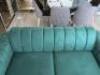 Green Crushed Velour 3 Seater, 2 Cushion Sofa with Fold up Back and Brass Feet. Size 80 x 185 x 95cm. - 7