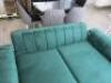 Green Crushed Velour 3 Seater, 2 Cushion Sofa with Fold up Back and Brass Feet. Size 80 x 185 x 95cm. - 8