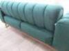 Green Crushed Velour 3 Seater, 2 Cushion Sofa with Fold up Back and Brass Feet. Size 80 x 185 x 95cm. - 9