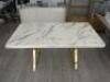 White Imitation Marble Dining Table on Gold Metal Legs. Size 75 x 160 x 92cm.