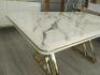 White Imitation Marble Dining Table on Gold Metal Legs. Size 75 x 160 x 92cm. - 2