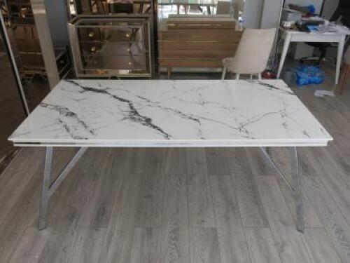 Imitation Marble Top Effect Dining Table with Metal Legs. Size 77 x 182 x 92cm.