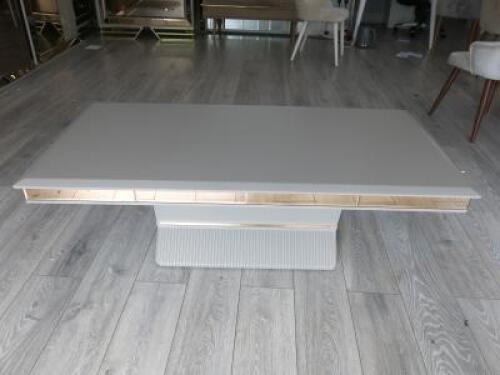 Imitation Marble Topped Cream Coffee Table on Centre Consul Leg. Size 50 x 135 x 72cm.