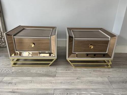 2 x Bronze Mirrored Bedroom Bedside Cabinets. Size 50 x 50 x 65cm.