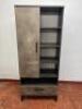 Caploonba' Single Door Cupboard with 5 Open Shelves and Draw Under. Wood Effect with Metal Feet. Size 185 x 78 x 40cm.