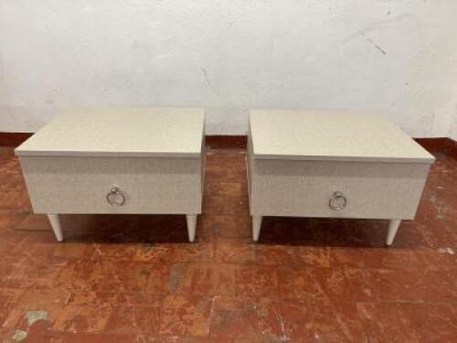 Pair of Matching Single Drawer Bedside Units with Silver Handles and White Spindle Feet. Size 40 x 50 x 60cm.