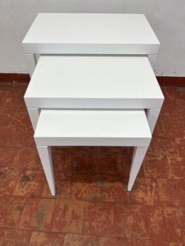 Nest of 3 White Side Tables. Size 60 x 62 x 40cm.