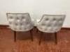 2 x Matching Grey Velour Button Backed Dining Chairs with Wood Legs. Size H90cm. - 8