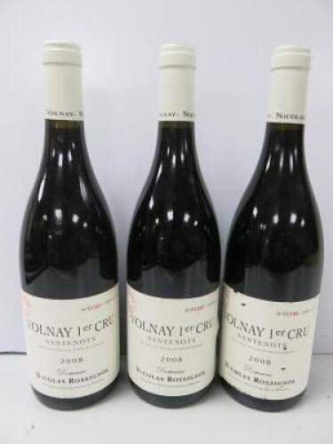 3 x Bottles of Domaine Nicolas Rossignol Volnay 1er CRU Santenots, 2008, 750ml.