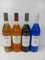 4 x Bottles of Edmond Briottet Liqueur to Include: 1 x Cr&egrave;me de Peche, 1 x Curacao Bleu, 1 x Mandarine & 1 x Cassis de Dijon, 700ml.