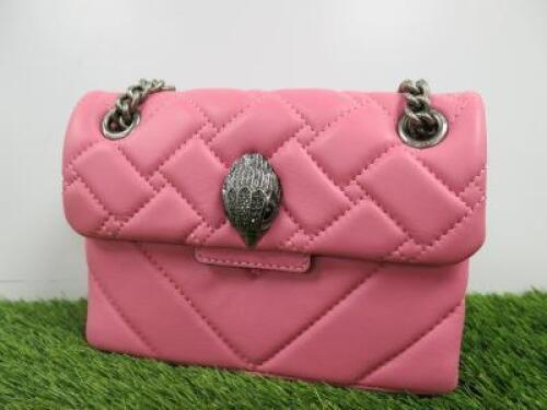 Kurt Geiger Pink Leather Mini Kensington Chevron Cross Body Bag.