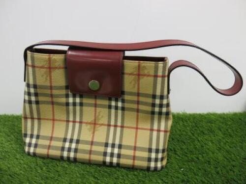 Burberry Nova Red Checked Small Canvas Handbag.