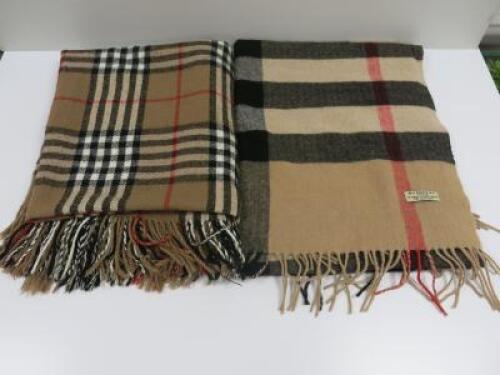 2 x Check Fringed Wool Blankets.